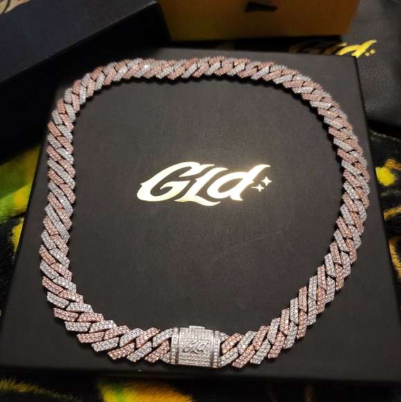 20" 2 tone white/rose gold plated iced out prong choker from "SHOP GLD" - Picture 2 of 6